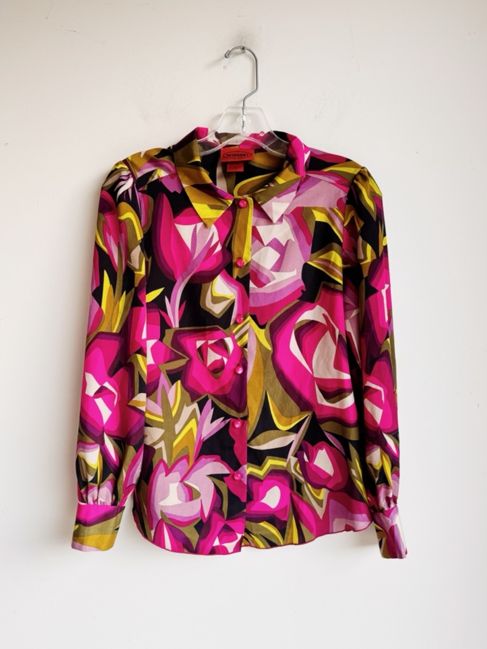 Missoni for Target Silk Feel Blouse Small Bold Abstract Floral Pink Button Front